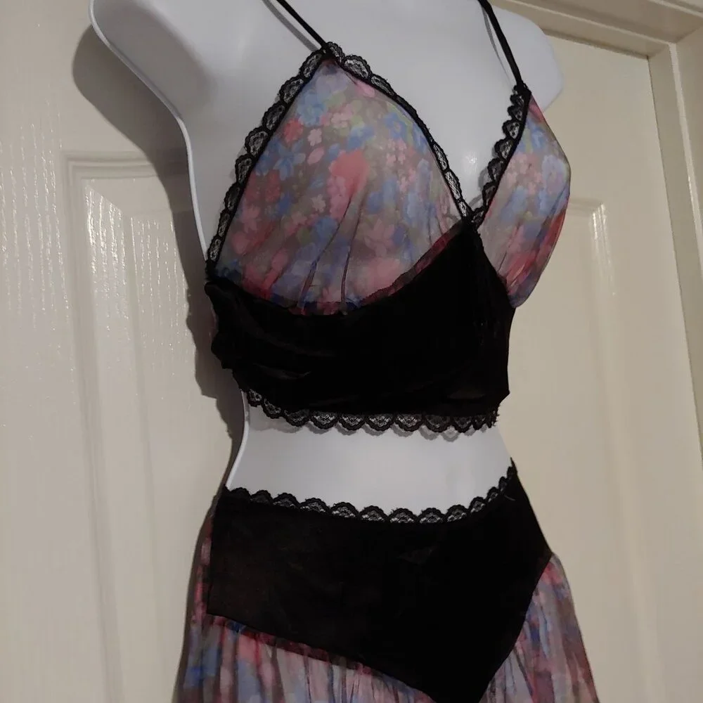 VTG Petra Fashions 89/90's Sheer Floral Lingerie Set Harem Sheer Genie Loungewea - Picture 6 of 12